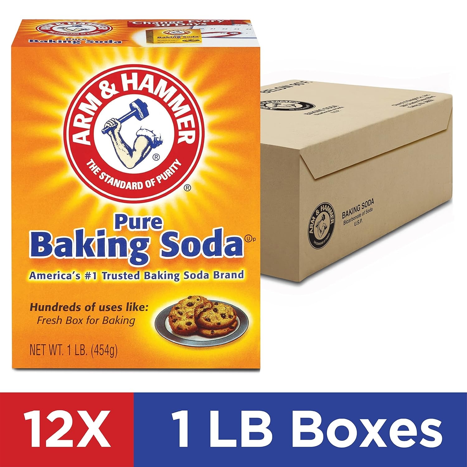 image:imageARM amp HAMMER Baking Soda MultiPurpose 100 Pure Sodium Bicarbonate Powder for Cooking Baking Cleaning Laundry Deodorizing DIY amp More 1 Lb 12 Pack