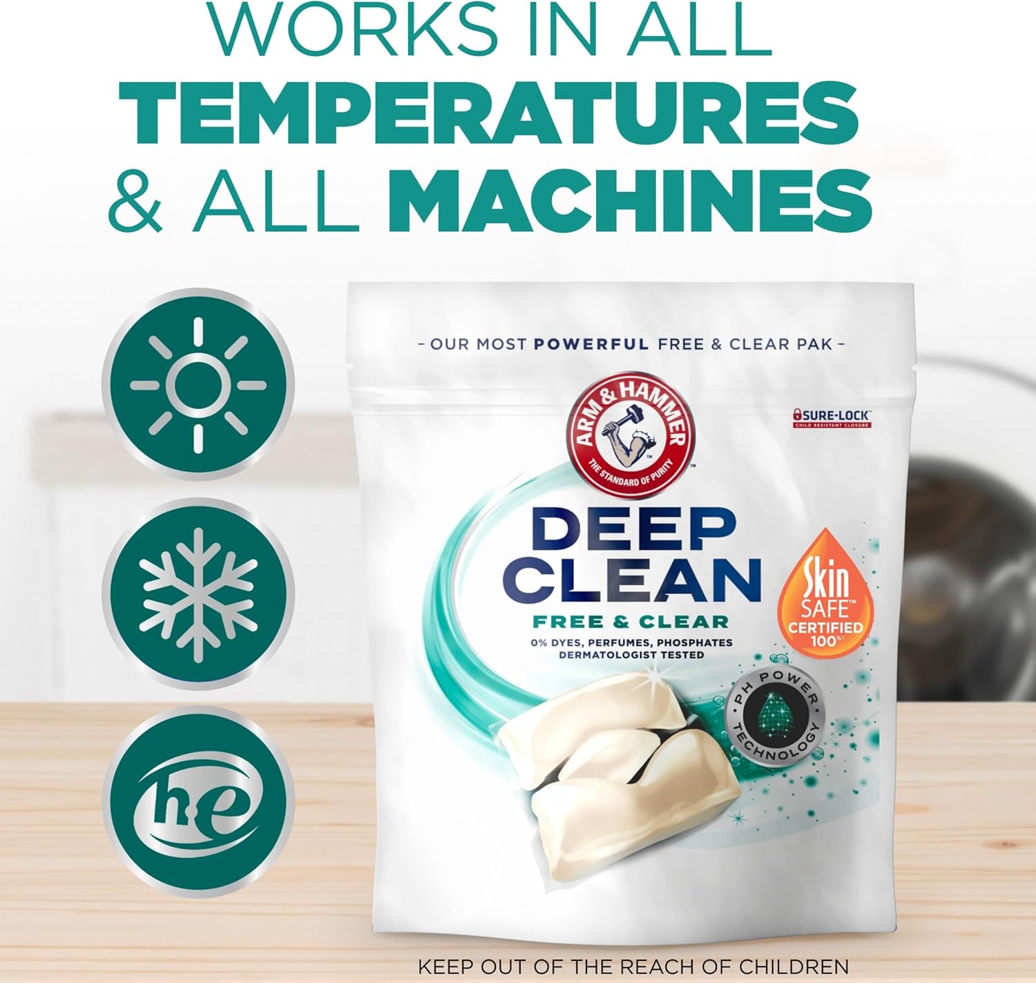 image:imageARM amp HAMMER Deep Clean Free amp Clear Laundry Detergent Power Paks Free of Dyes and Perfumes Dermatologist Tested 32 Count32 Count Pack of 1
