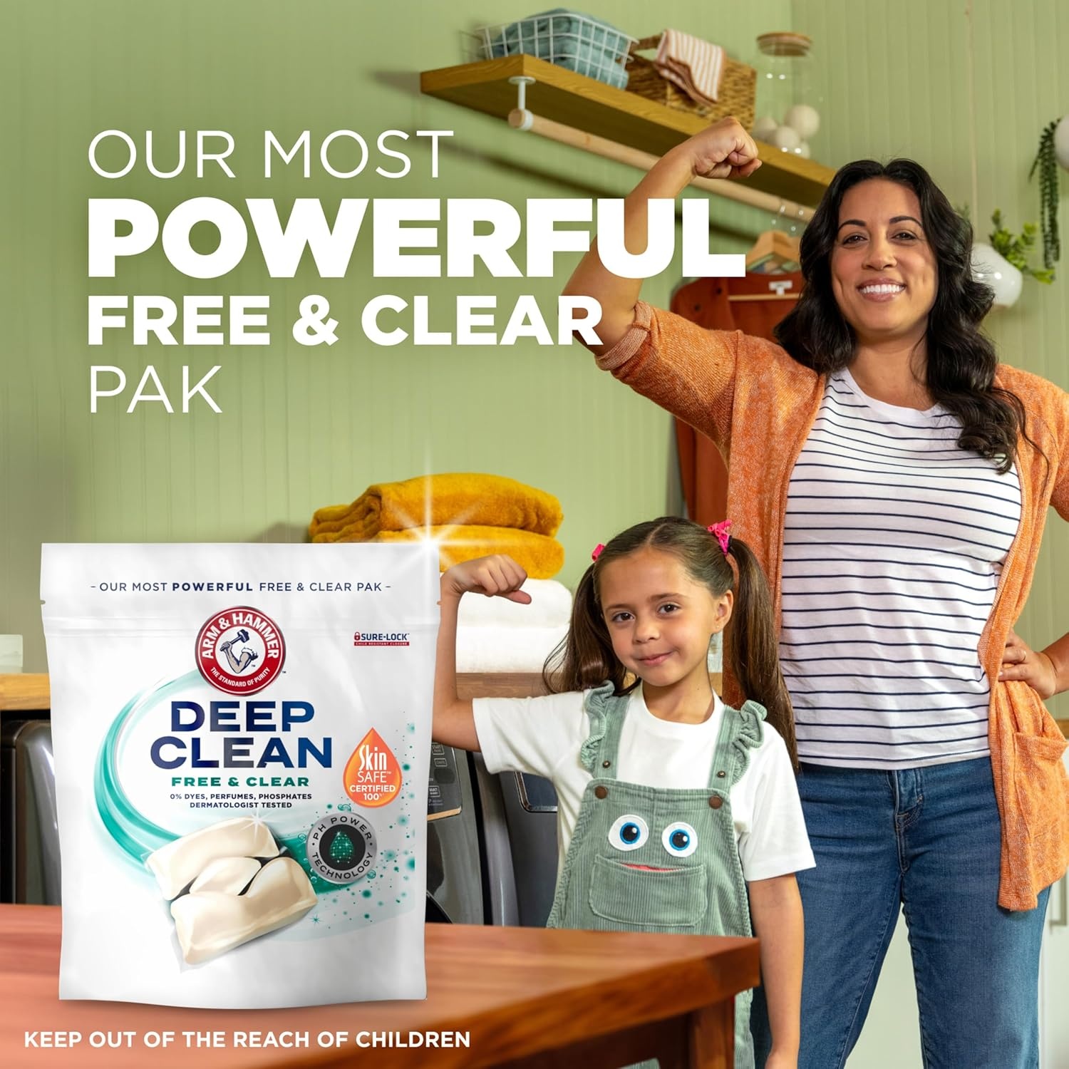 image:imageARM amp HAMMER Deep Clean Free amp Clear Laundry Detergent Power Paks Free of Dyes and Perfumes Dermatologist Tested 32 Count32 Count Pack of 1