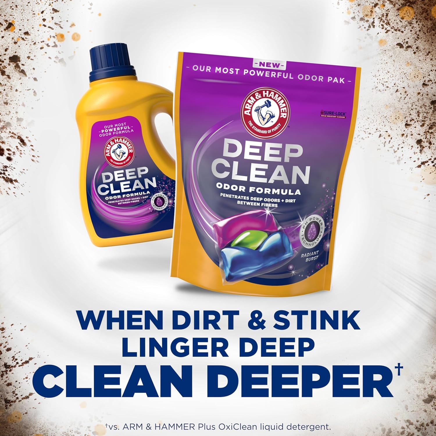image:imageARM amp HAMMER Deep Clean Odor Formula Laundry Detergent Power Paks 21 ctRadiant Burst