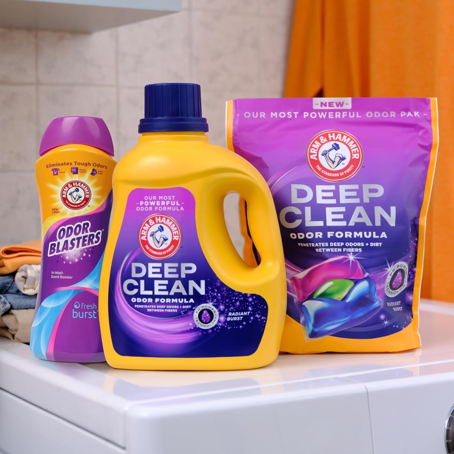 image:imageARM amp HAMMER Deep Clean Odor Formula Laundry Detergent Power Paks 21 ctRadiant Burst