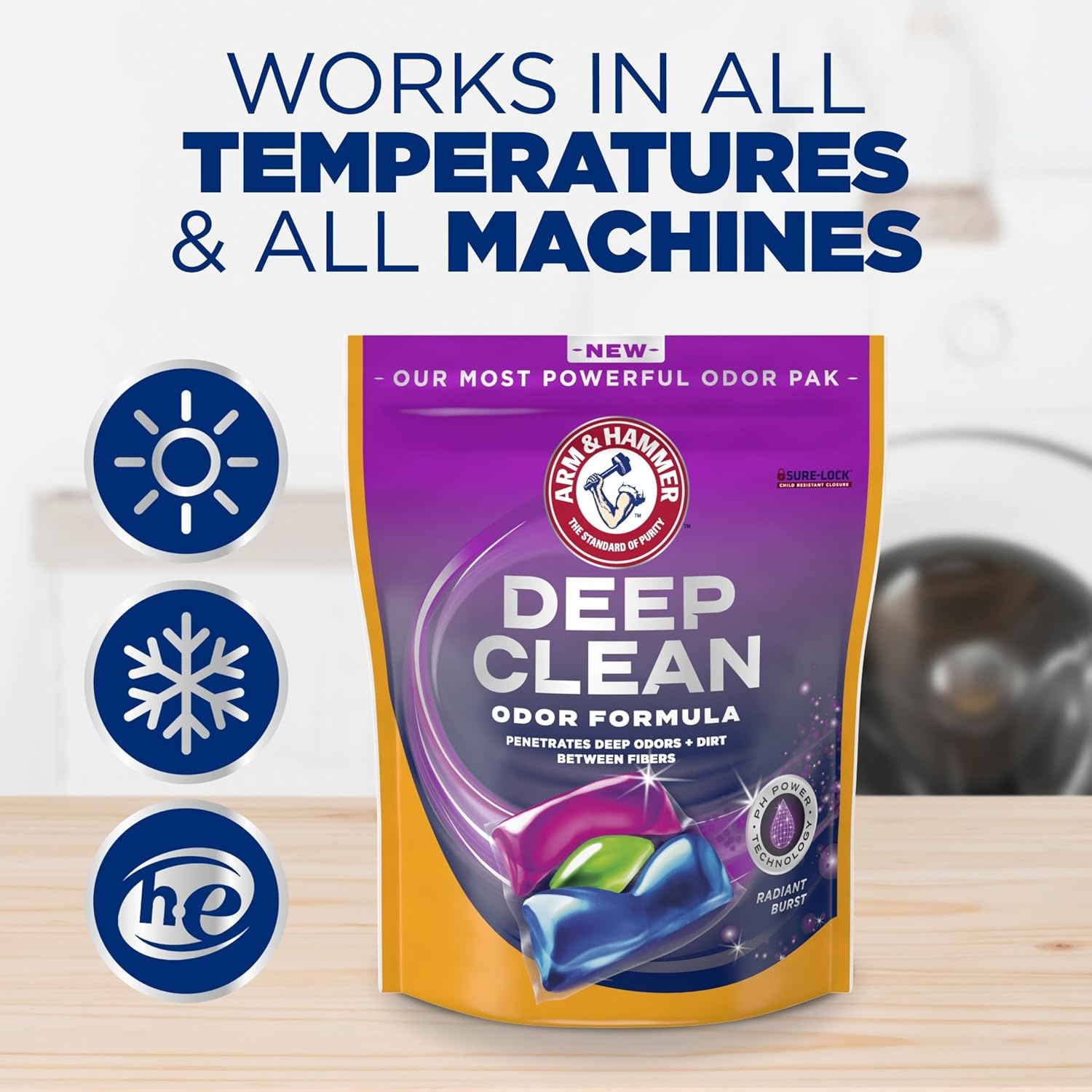 image:imageARM amp HAMMER Deep Clean Odor Formula Laundry Detergent Power Paks 21 ctRadiant Burst