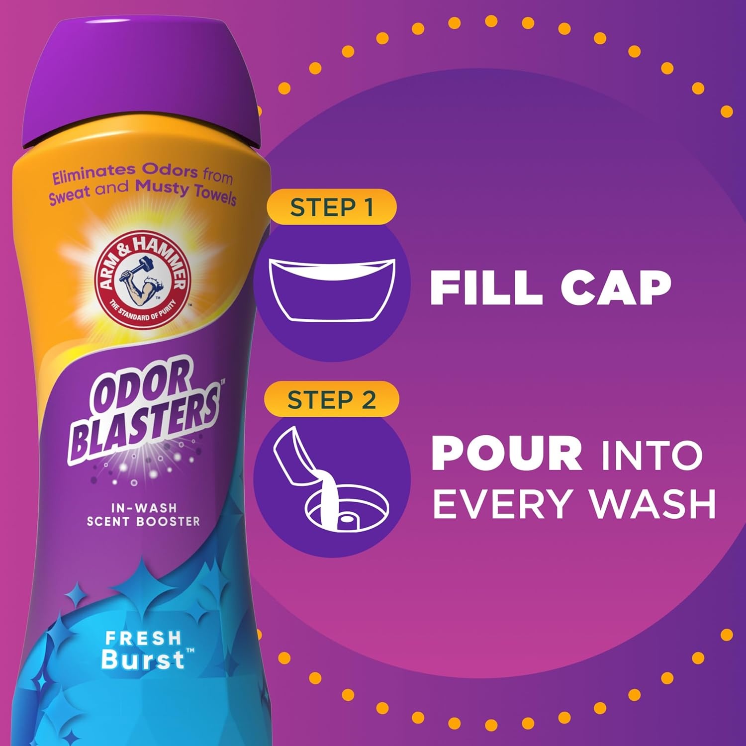image:imageARM amp HAMMER Odor Blasters InWash Scent Booster Laundry Scent Booster Fresh Burst Scent 45 Oz24 Ounce Pack of 1