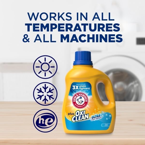 image:imageARM amp HAMMER Plus OxiClean Ultra Stain Fighters Liquid Laundry Detergent Stain Remover for Clothes Fresh Scent 74 Loads 962 Fl OzFresh Scent