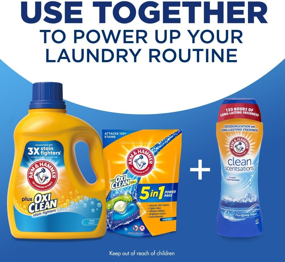 image:imageARM amp HAMMER Plus OxiClean Ultra Stain Fighters Liquid Laundry Detergent Stain Remover for Clothes Fresh Scent 74 Loads 962 Fl OzFresh Scent