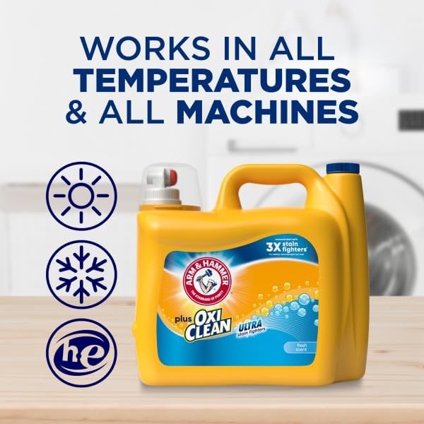 image:imageARM amp HAMMER Plus OxiClean Ultra Stain Fighters Liquid Laundry Detergent Stain Remover for Clothes Fresh Scent 74 Loads 962 Fl OzFresh Scent