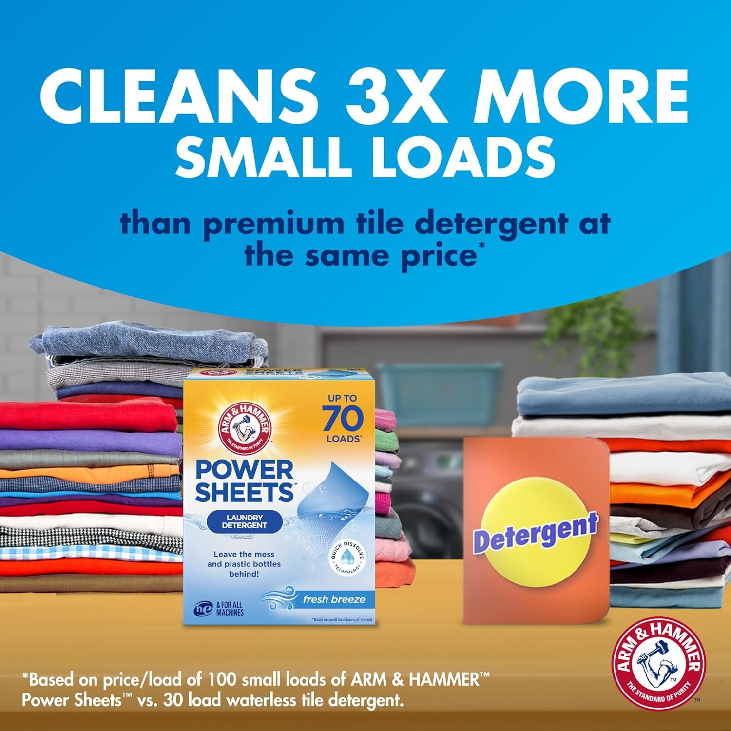 image:imageARM amp HAMMER Power Sheets Laundry Detergent Fresh Breeze Scent No Mess Lightweight and TravelFriendly 35 Count Up to 70 Small LoadsFresh Breeze