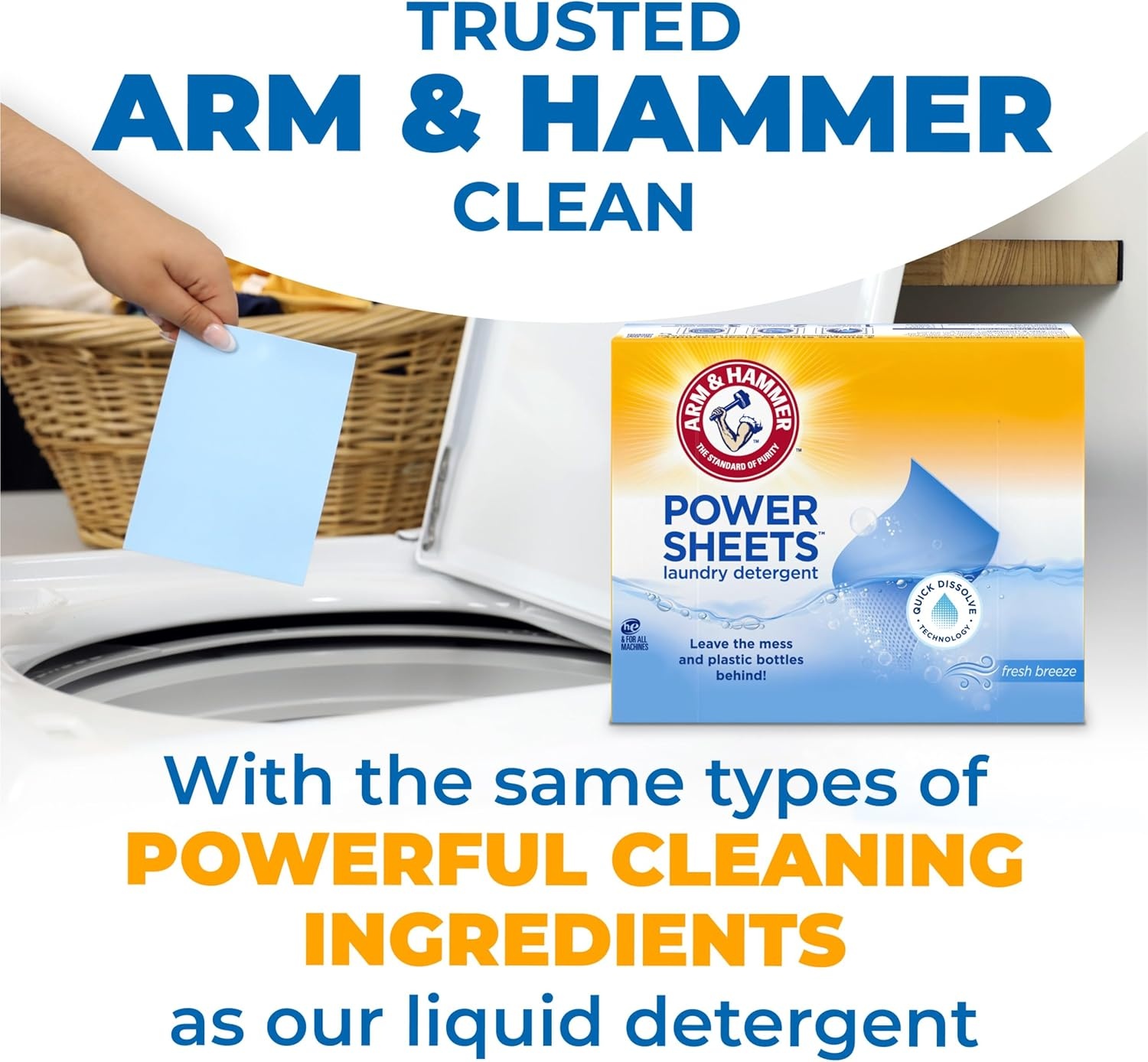 image:imageARM amp HAMMER Power Sheets Laundry Detergent Fresh Breeze Scent No Mess Lightweight and TravelFriendly 35 Count Up to 70 Small LoadsFresh Breeze