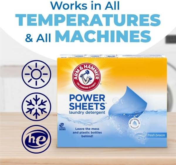 image:imageARM amp HAMMER Power Sheets Laundry Detergent Fresh Breeze Scent No Mess Lightweight and TravelFriendly 35 Count Up to 70 Small LoadsFresh Breeze
