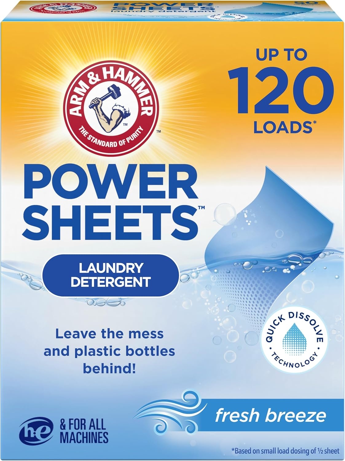 image:imageARM amp HAMMER Power Sheets Laundry Detergent Fresh Breeze Scent No Mess Lightweight and TravelFriendly 35 Count Up to 70 Small LoadsFresh Breeze
