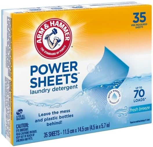 image:imageARM amp HAMMER Power Sheets Laundry Detergent Fresh Breeze Scent No Mess Lightweight and TravelFriendly 35 Count Up to 70 Small LoadsFresh Breeze