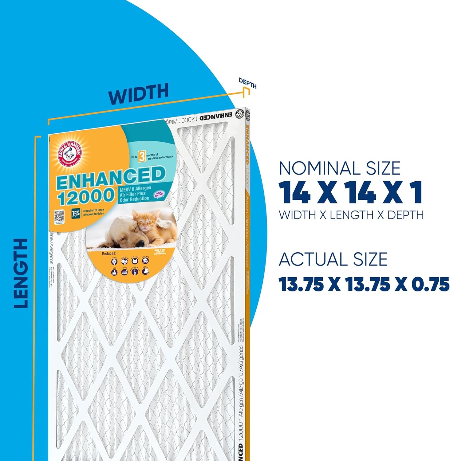 image:imageArm amp Hammer 20x30x1 Air Filter 4Pack Merv 8 Enhanced Allergen Pet Fresh Odor Reduction Contains Pure Baking Soda HVAC AC Furnace Made in USA Actual Size 1975 x 2975 x 07514x14x1