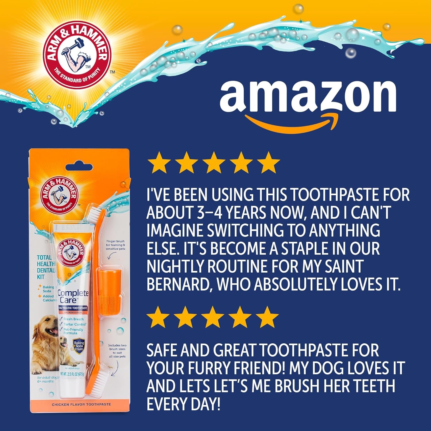 image:imageArm amp Hammer Complete Care Dog Dental Kit Enzymatic Toothpaste 25 OZ Chicken Flavor Toothbrush Finger Brush Tartar Baking Soda FormulaDog Chicken