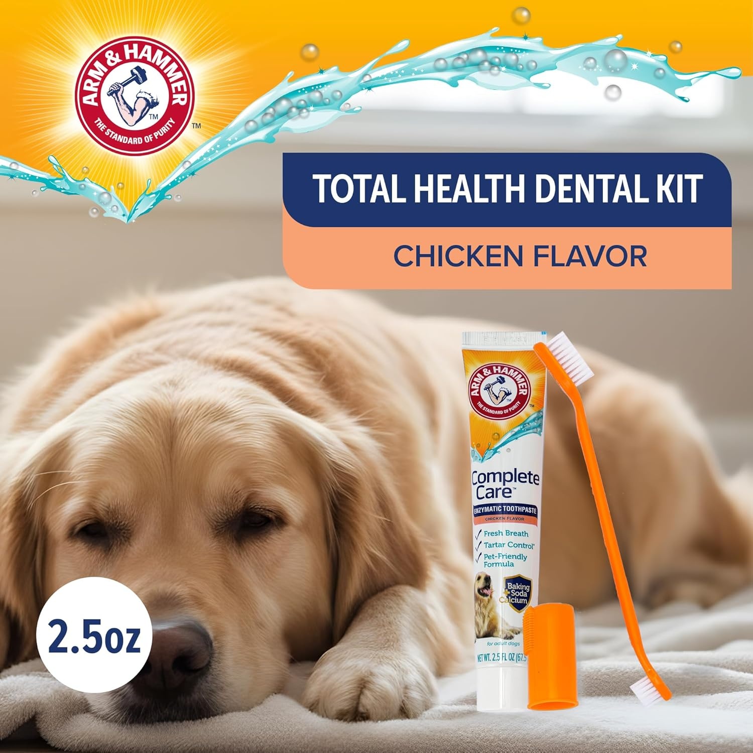 image:imageArm amp Hammer Complete Care Dog Dental Kit Enzymatic Toothpaste 25 OZ Chicken Flavor Toothbrush Finger Brush Tartar Baking Soda FormulaDog Chicken
