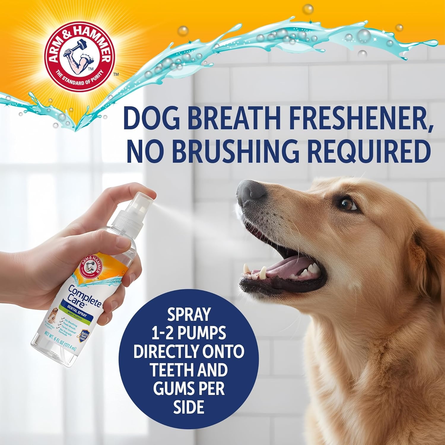 image:imageArm amp Hammer Complete Care Dog Dental Spray Mint Flavor Brushless Dog Breath Freshener with Baking Soda and Calcium for Tooth Enamel Support FluorideFree 6 Fl OzClear
