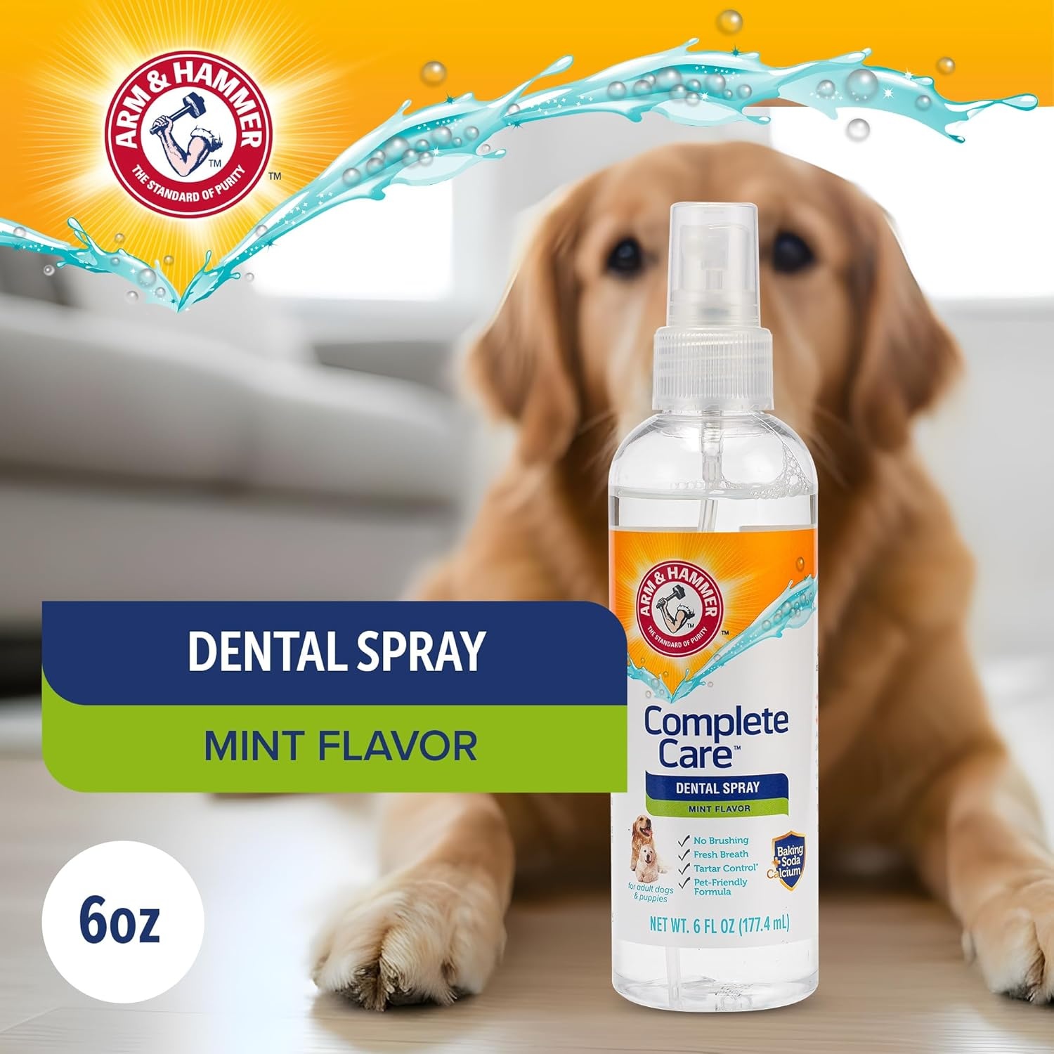 image:imageArm amp Hammer Complete Care Dog Dental Spray Mint Flavor Brushless Dog Breath Freshener with Baking Soda and Calcium for Tooth Enamel Support FluorideFree 6 Fl OzClear