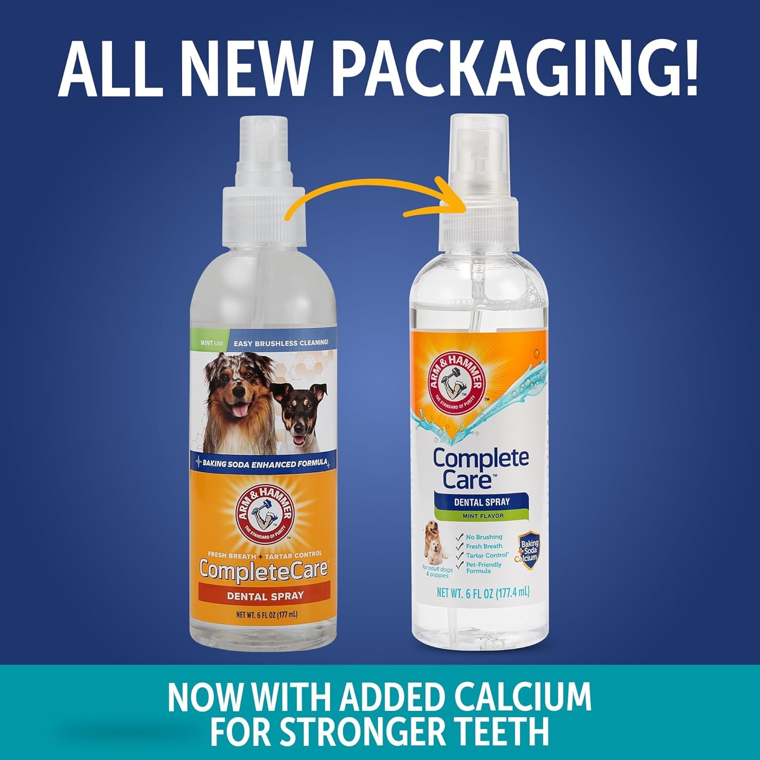 image:imageArm amp Hammer Complete Care Dog Dental Spray Mint Flavor Brushless Dog Breath Freshener with Baking Soda and Calcium for Tooth Enamel Support FluorideFree 6 Fl OzClear