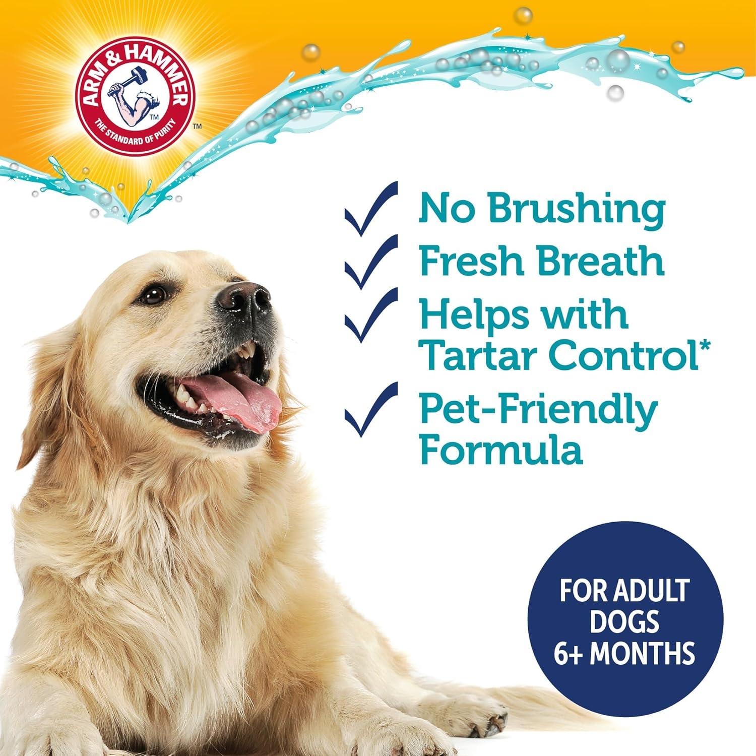 image:imageArm amp Hammer Complete Care Dog Dental Water Additive Odorless Flavorless Daily Oral Care Solution with Baking Soda and Calcium for Plaque Tartar and Fresh Breath 16 Fl OzDental Rinse w Self Measure