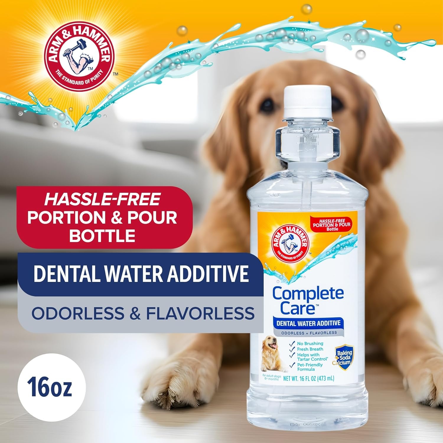 image:imageArm amp Hammer Complete Care Dog Dental Water Additive Odorless Flavorless Daily Oral Care Solution with Baking Soda and Calcium for Plaque Tartar and Fresh Breath 16 Fl OzDental Rinse w Self Measure