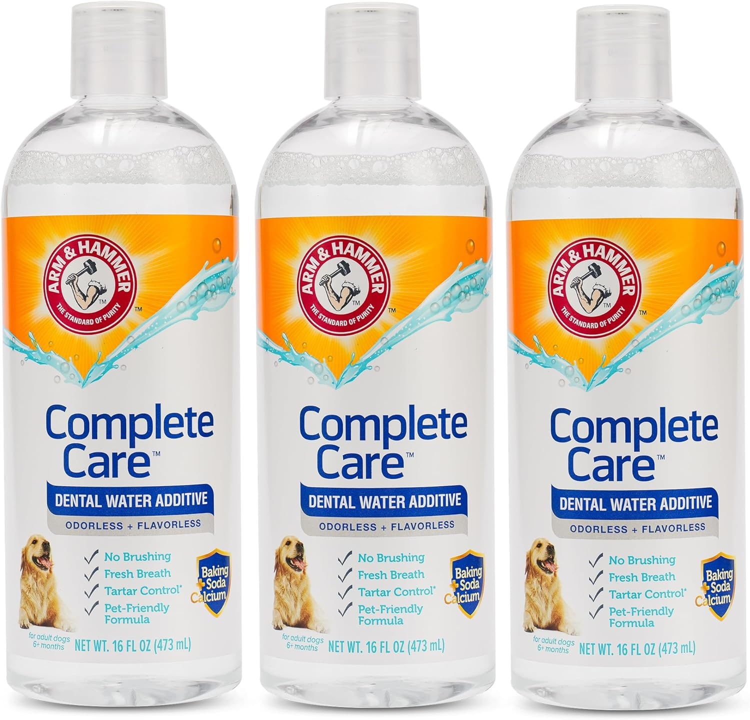 image:imageArm amp Hammer Complete Care Dog Dental Water Additive Odorless Flavorless Daily Oral Care Solution with Baking Soda and Calcium for Plaque Tartar and Fresh Breath 16 Fl OzDental Rinse