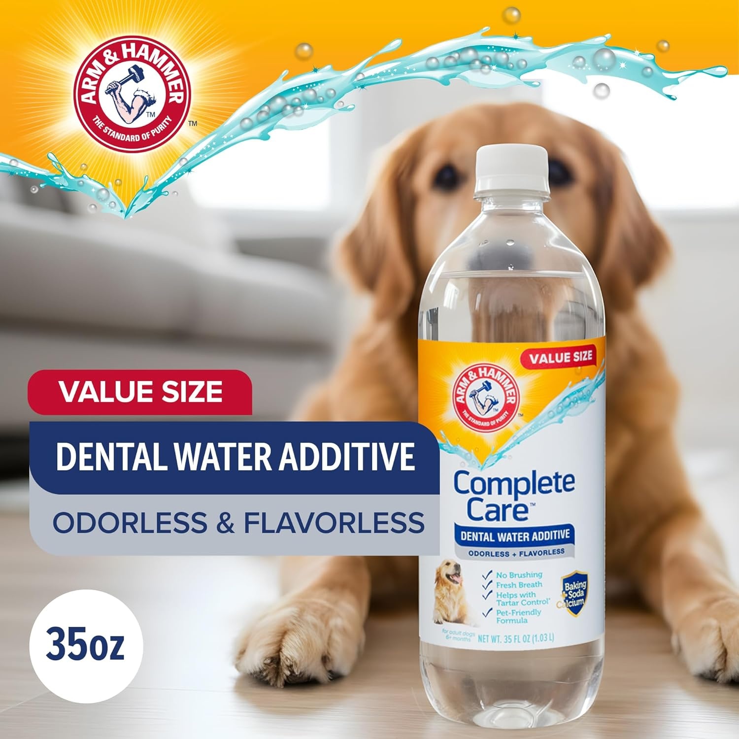 image:imageArm amp Hammer Complete Care Dog Dental Water Additive Odorless Flavorless Daily Oral Care Solution with Baking Soda and Calcium for Plaque Tartar and Fresh Breath 16 Fl OzDental Rinse