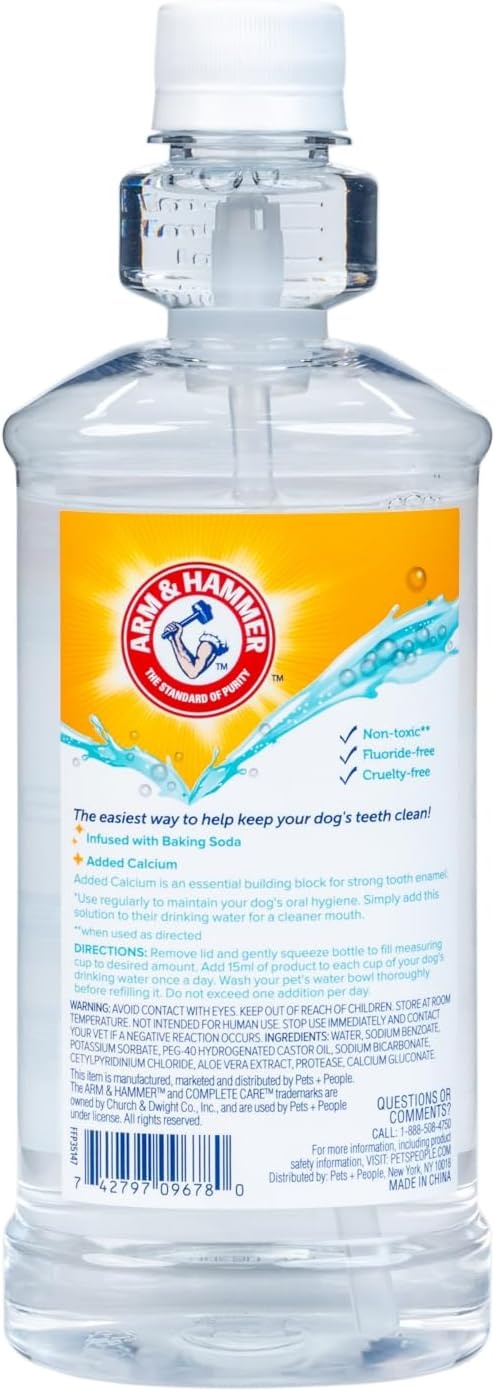 image:imageArm amp Hammer Complete Care Dog Dental Water Additive Odorless Flavorless Daily Oral Care Solution with Baking Soda and Calcium for Plaque Tartar and Fresh Breath 16 Fl OzDental Rinse w Self Measure
