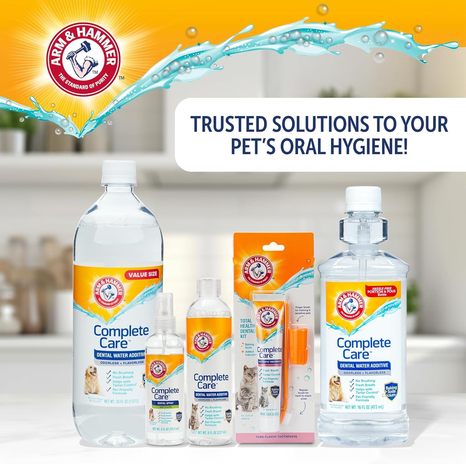 image:imageArm amp Hammer Complete Care Dog Dental Water Additive Odorless Flavorless Daily Oral Care Solution with Baking Soda and Calcium for Plaque Tartar and Fresh Breath 16 Fl OzDental Rinse