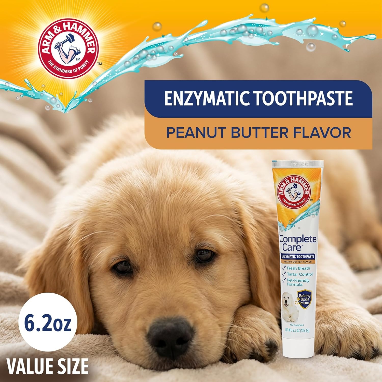 image:imageArm amp Hammer Complete Care Enzymatic Dog Toothpaste Peanut Butter Flavor Baking Soda and Calcium Enzymatic Tartar Control Formula NonToxic Fluoride Free 62 OzPeanut Butter