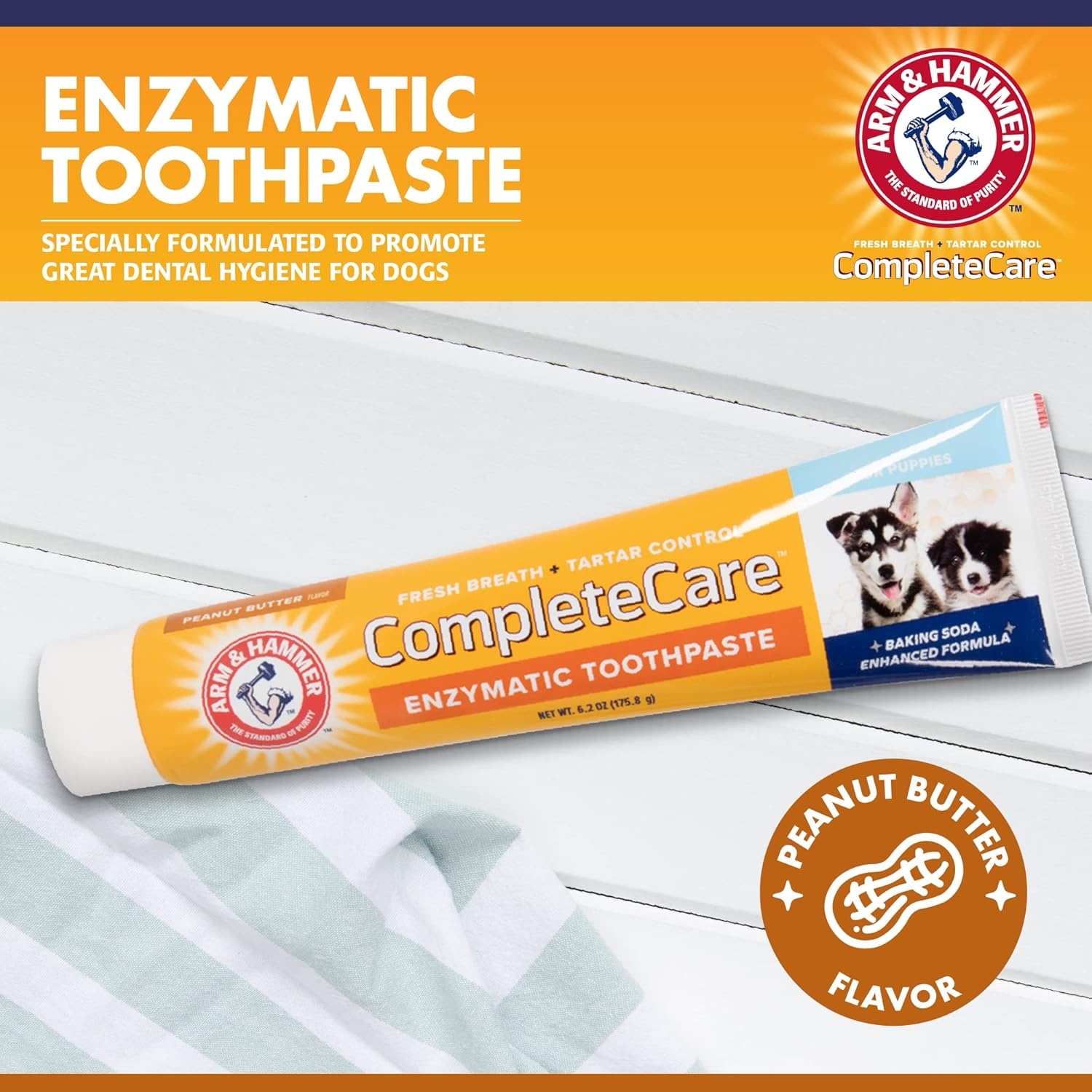 image:imageArm amp Hammer Complete Care Enzymatic Dog Toothpaste Peanut Butter Flavor Baking Soda and Calcium Enzymatic Tartar Control Formula NonToxic Fluoride Free 62 OzPeanut Butter