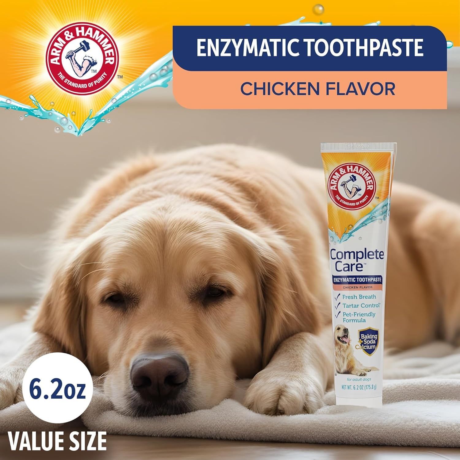 image:imageArm amp Hammer Complete Care Enzymatic Dog Toothpaste with Baking Soda and Calcium FluorideFree Chicken Flavor for Plaque Tartar and Fresh Breath 62 Oz Value SizeChicken
