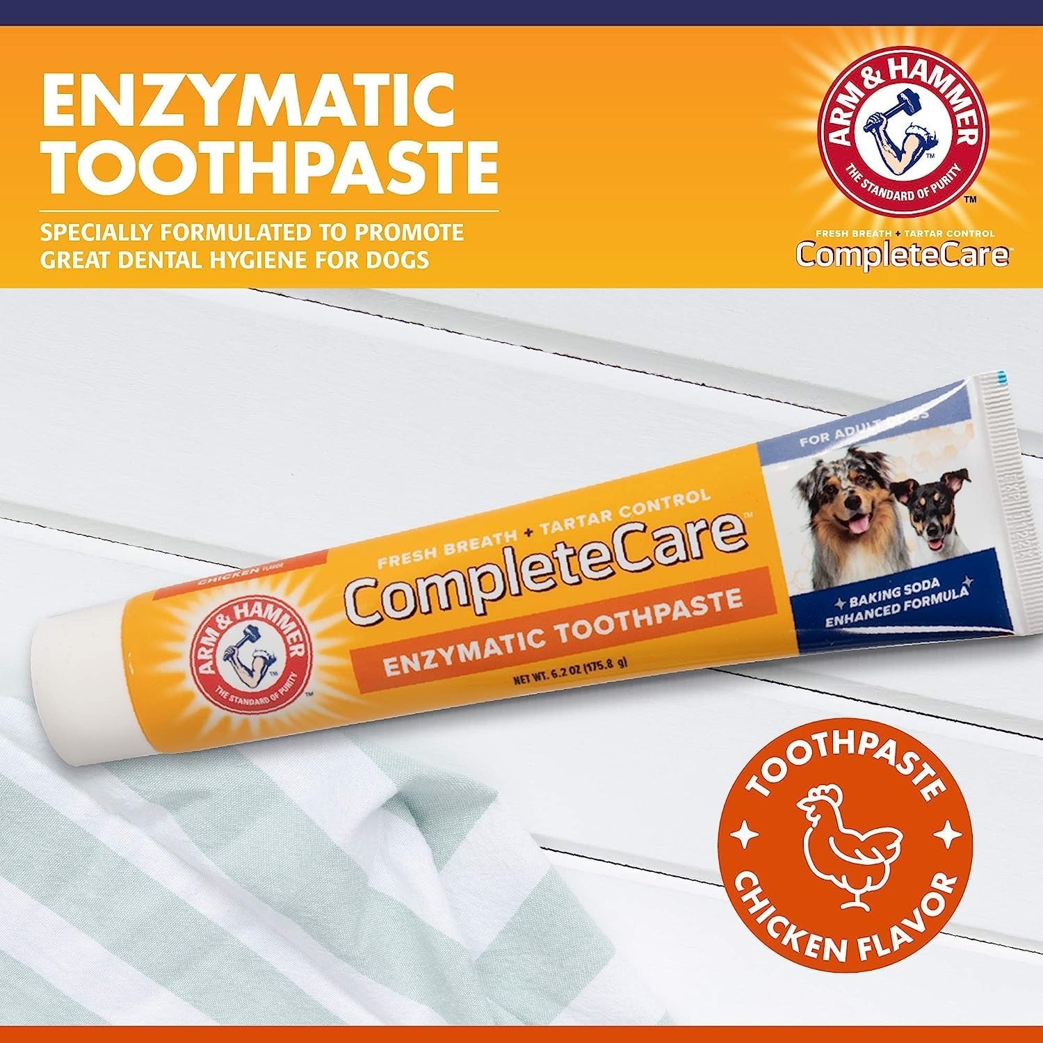 image:imageArm amp Hammer Complete Care Enzymatic Dog Toothpaste with Baking Soda and Calcium FluorideFree Chicken Flavor for Plaque Tartar and Fresh Breath 62 Oz Value SizeChicken