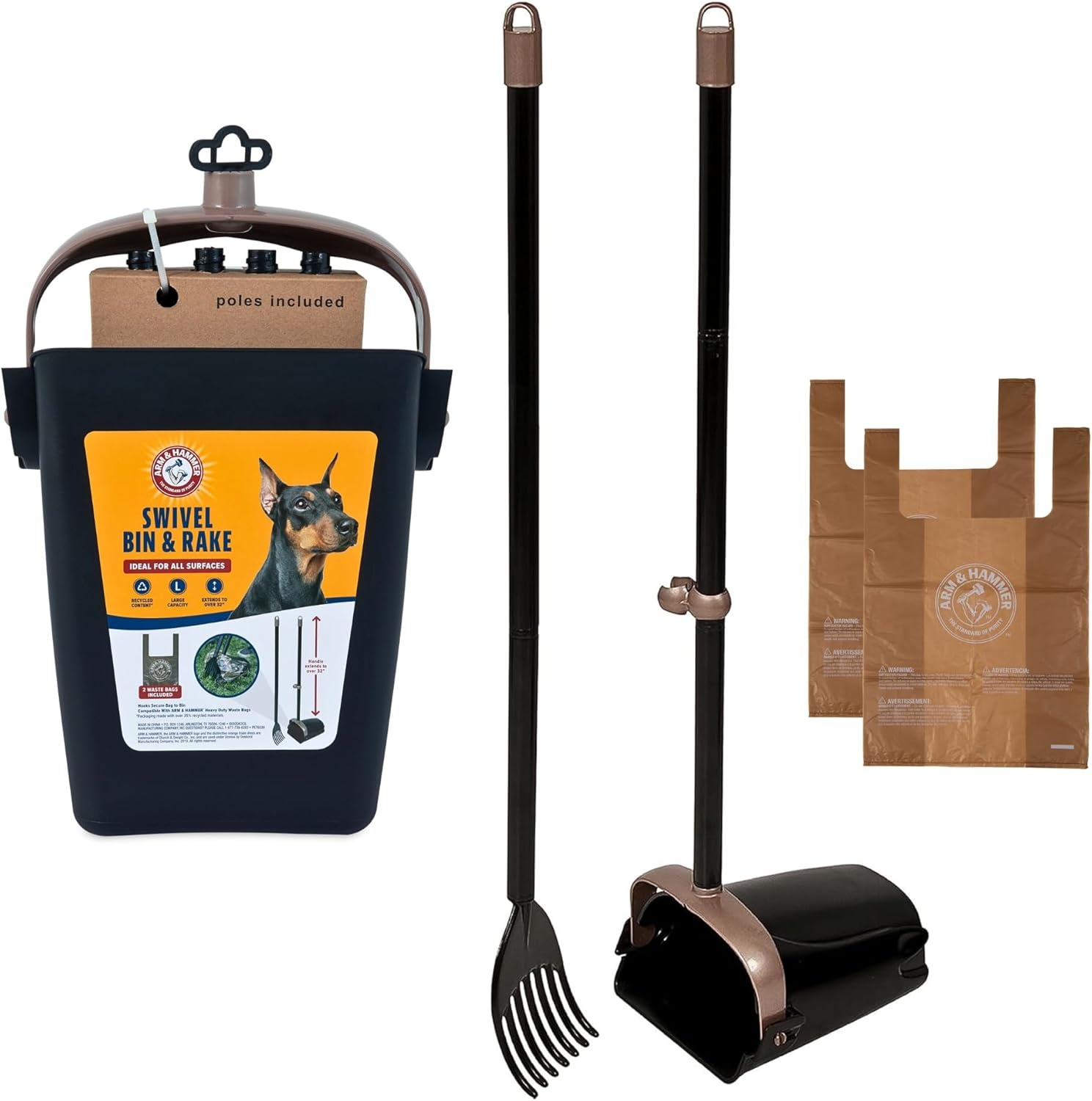 image:imageArm amp Hammer Dog Pooper Scooper Swivel Bin amp Rake Poop Scoop for Dogs Black 2 Heavy Duty Scented Waste Bags IncludedOne Size