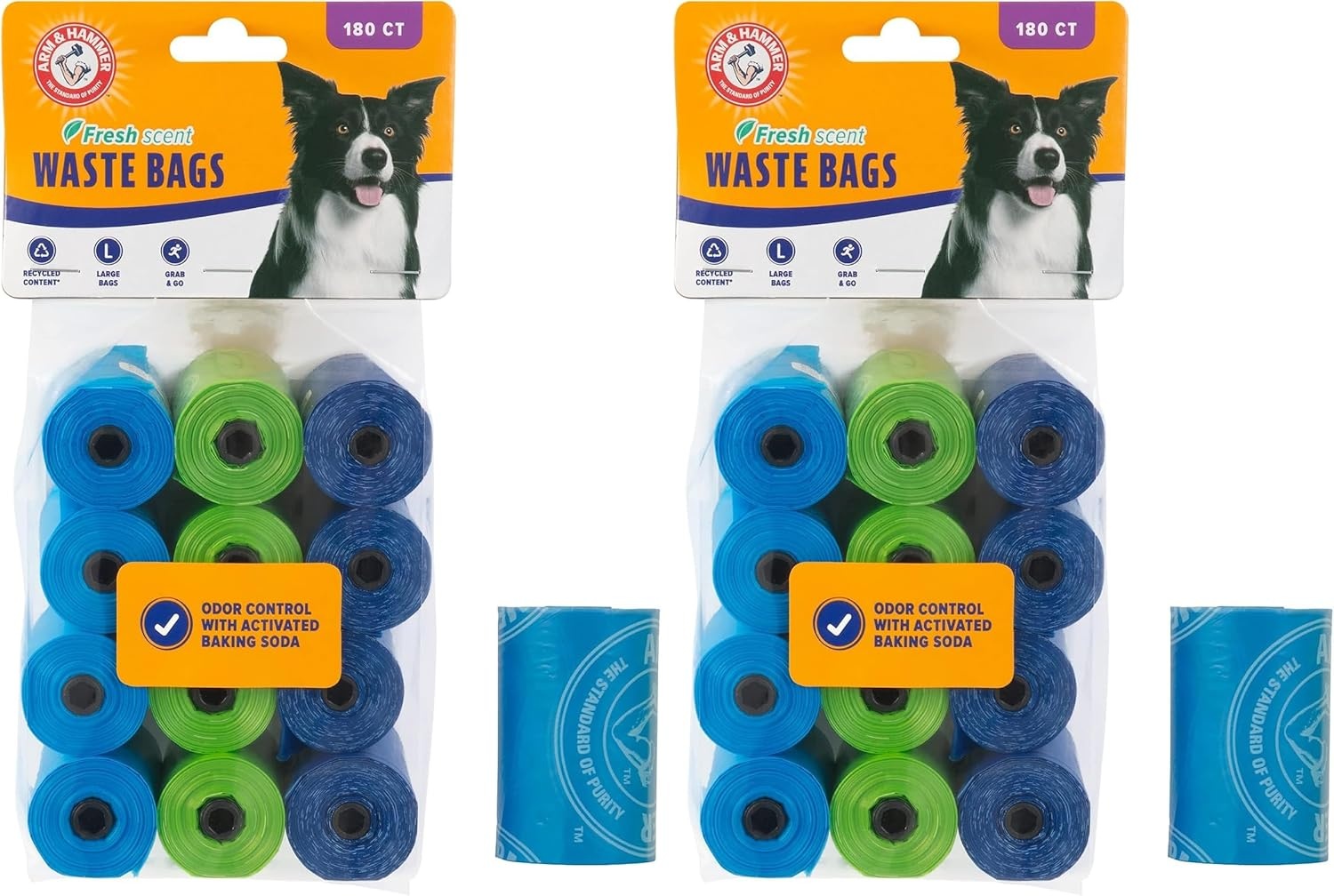 image:imageArm amp Hammer Durable Disposable Dog And Cat Waste Bags With Activated Baking Soda 180 Dog Poop Bags 9 x 14 Inches BlueAssorted