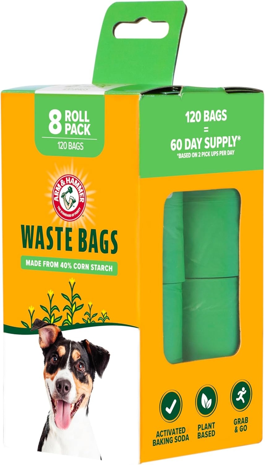 image:imageArm amp Hammer Durable Disposable Dog And Cat Waste Bags With Activated Baking Soda 180 Dog Poop Bags 9 x 14 Inches BlueGreen