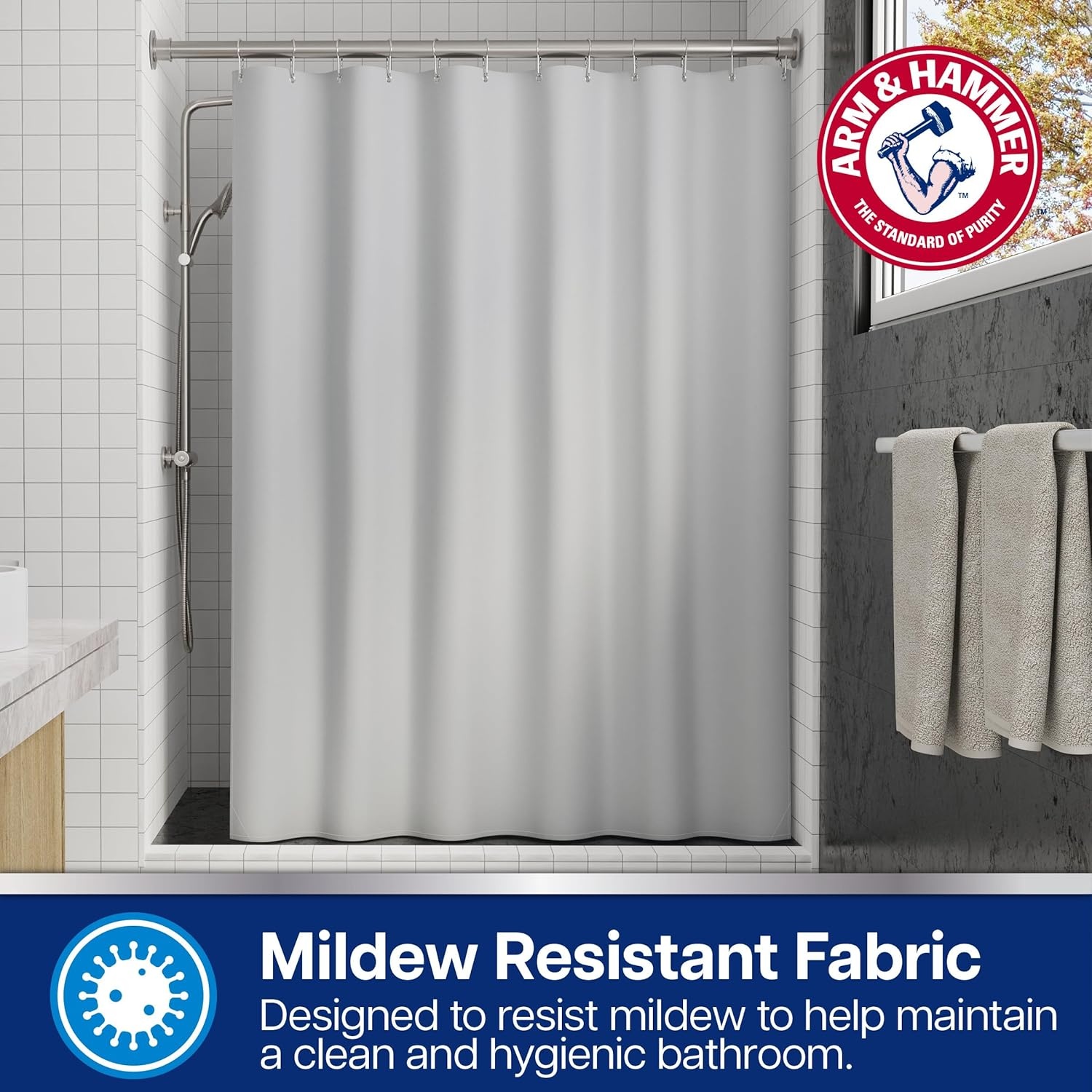 image:imageArm amp Hammer Fabric Shower Curtain with Waterproof Back 70 x 72 GreyGrey