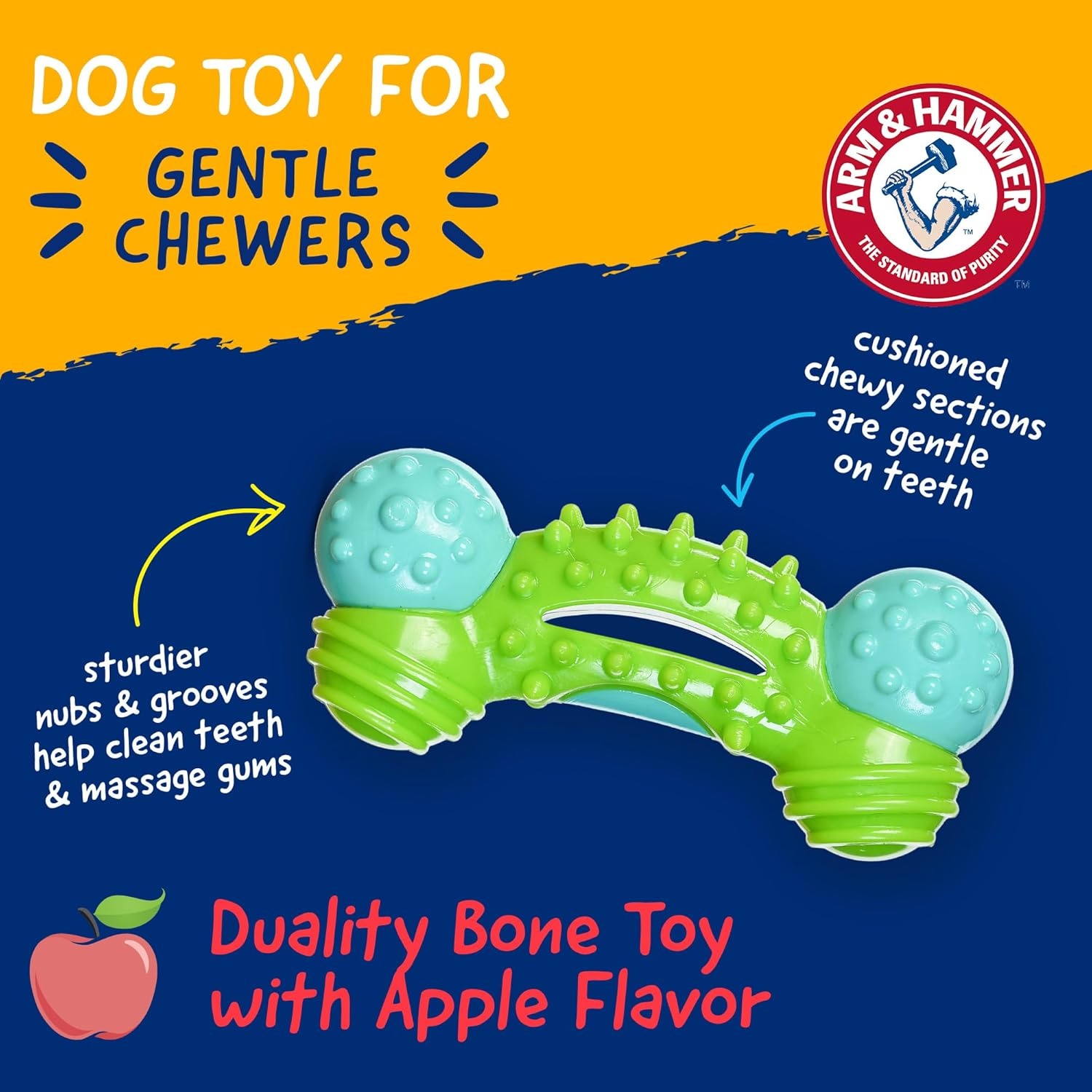 image:imageArm amp Hammer Nubbies Duality Bone Dog Dental Chew Toy Green Apple Flavor Baking Soda Infused Nubby Grooves Reduce Plaque and Tartar No Stuffing for Moderate ChewersBlue Green