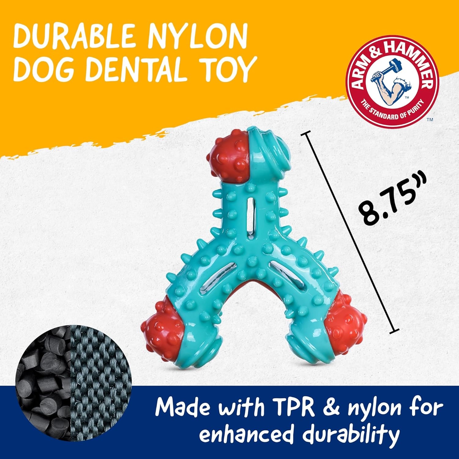 image:imageArm amp Hammer Nubbies Duality Bone Dog Dental Chew Toy Green Apple Flavor Baking Soda Infused Nubby Grooves Reduce Plaque and Tartar No Stuffing for Moderate ChewersBlue Red