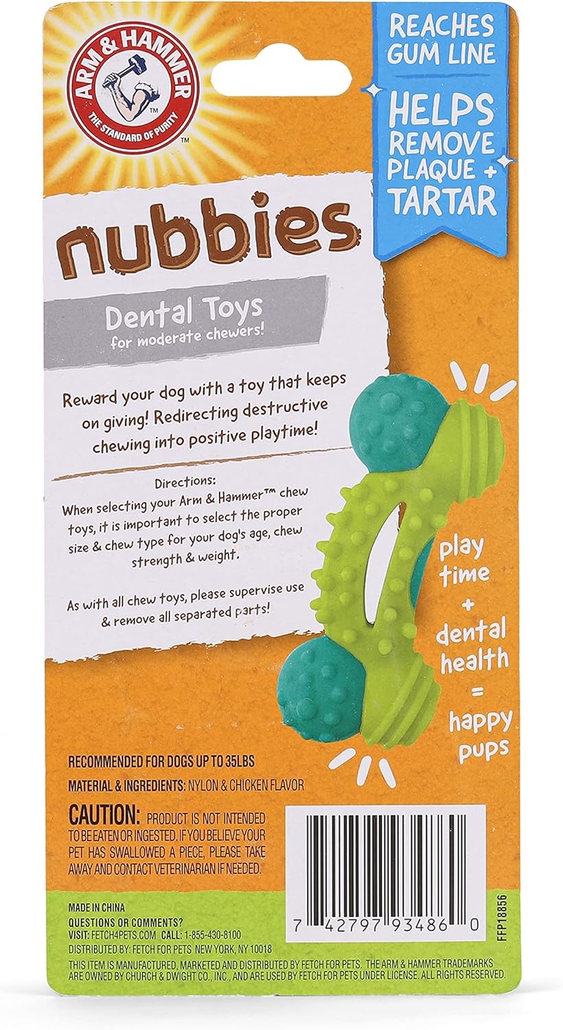 image:imageArm amp Hammer Nubbies Duality Bone Dog Dental Chew Toy Green Apple Flavor Baking Soda Infused Nubby Grooves Reduce Plaque and Tartar No Stuffing for Moderate ChewersBlue Green