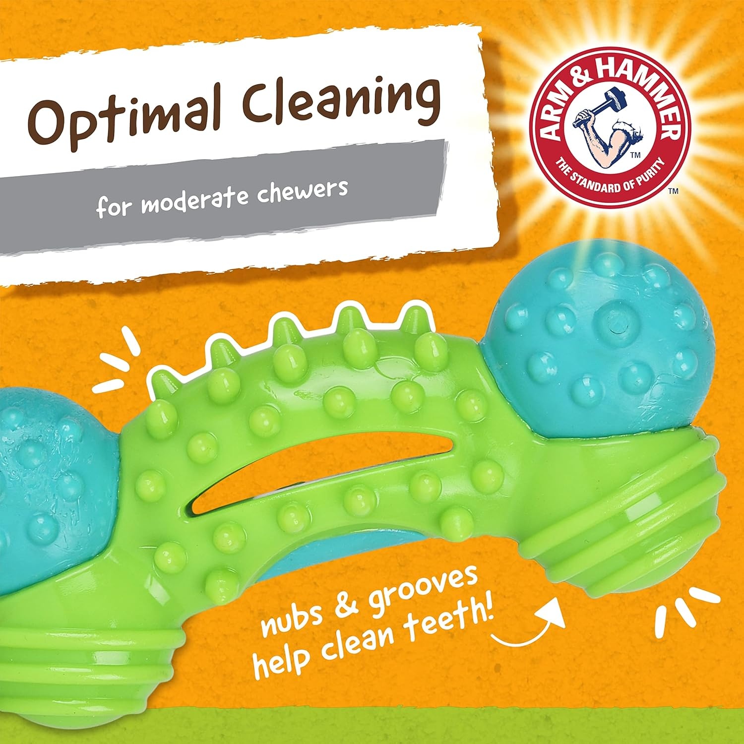 image:imageArm amp Hammer Nubbies Duality Bone Dog Dental Chew Toy Green Apple Flavor Baking Soda Infused Nubby Grooves Reduce Plaque and Tartar No Stuffing for Moderate ChewersBlue Green