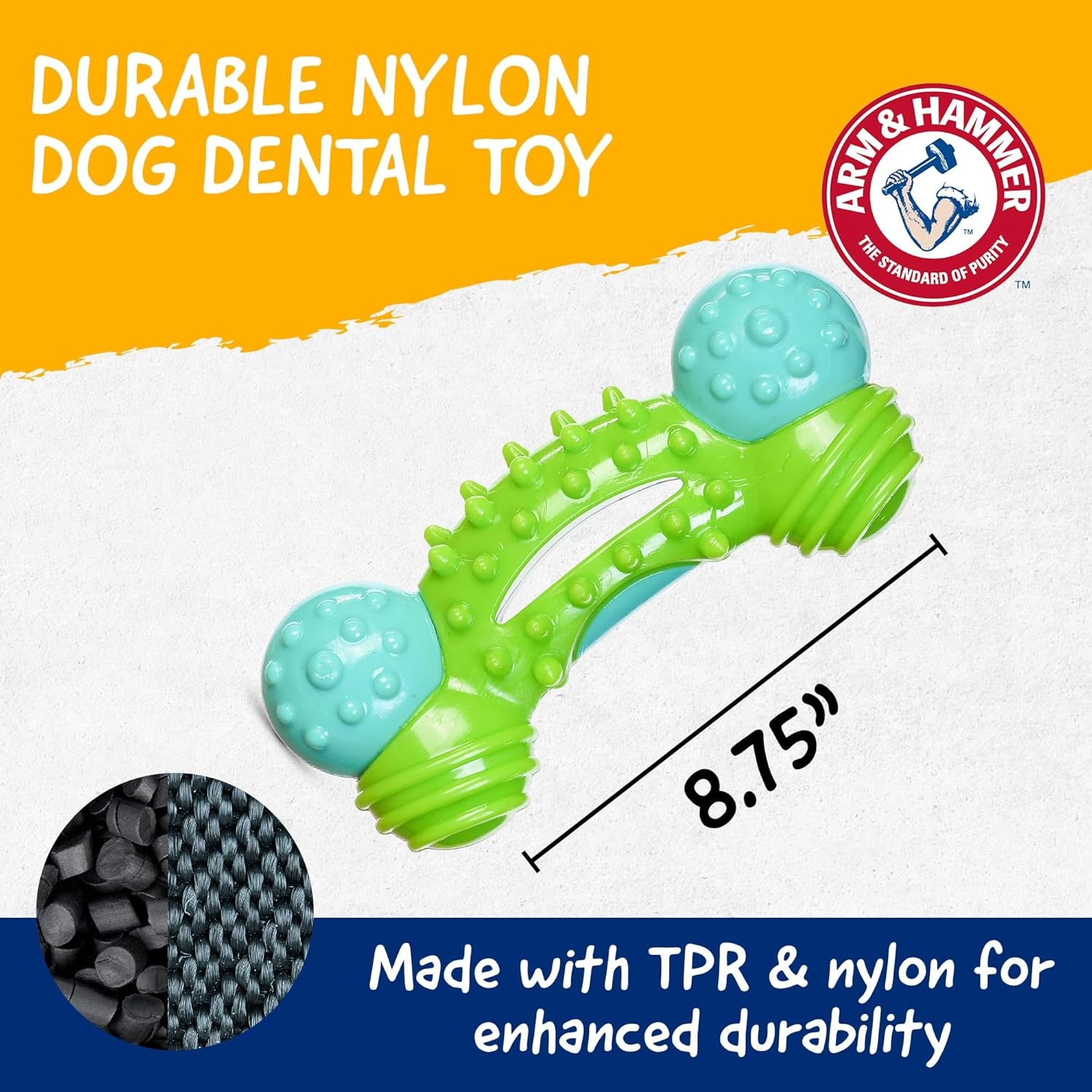 image:imageArm amp Hammer Nubbies Duality Bone Dog Dental Chew Toy Green Apple Flavor Baking Soda Infused Nubby Grooves Reduce Plaque and Tartar No Stuffing for Moderate ChewersBlue Green