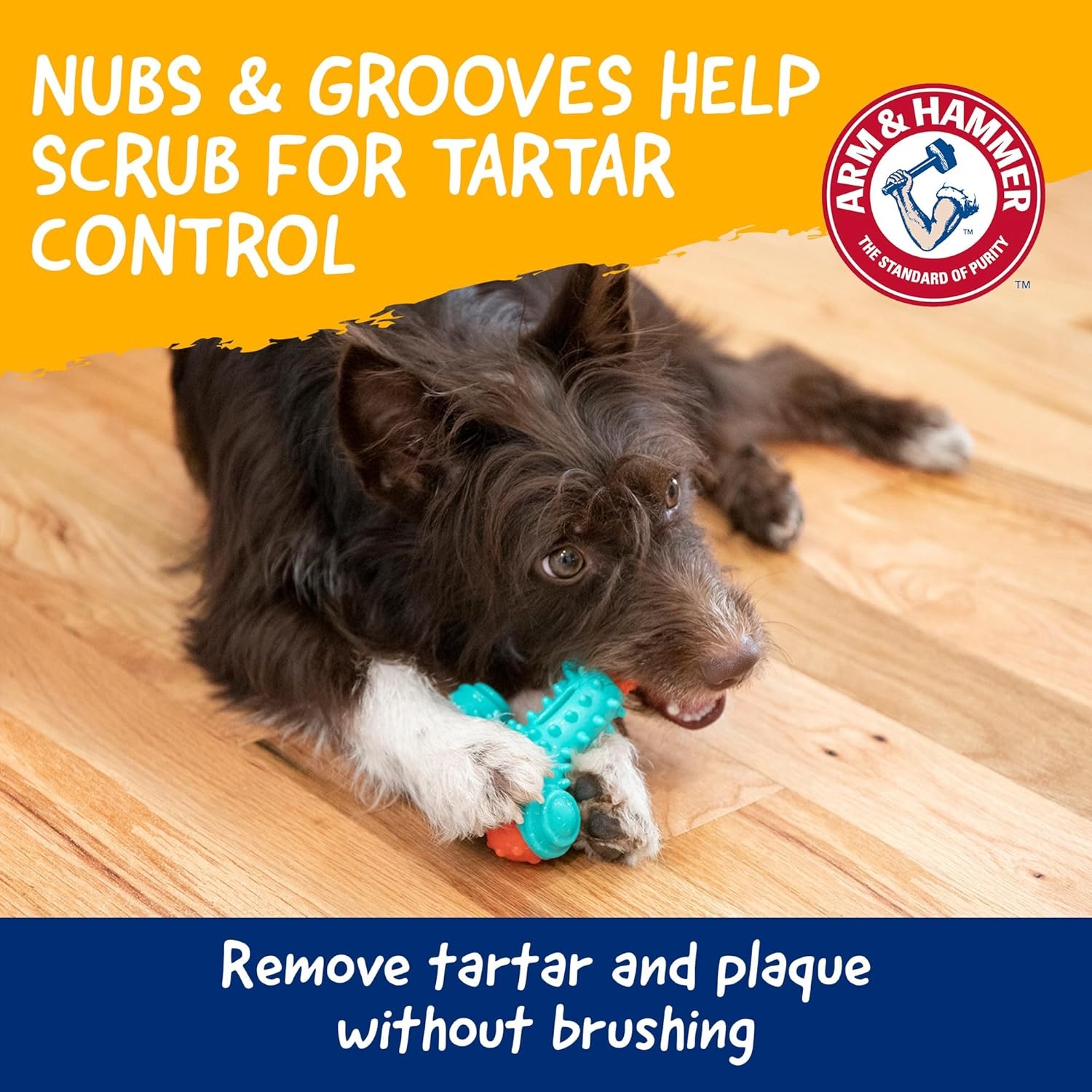 image:imageArm amp Hammer Nubbies Duality Bone Dog Dental Chew Toy Green Apple Flavor Baking Soda Infused Nubby Grooves Reduce Plaque and Tartar No Stuffing for Moderate ChewersBlue Red