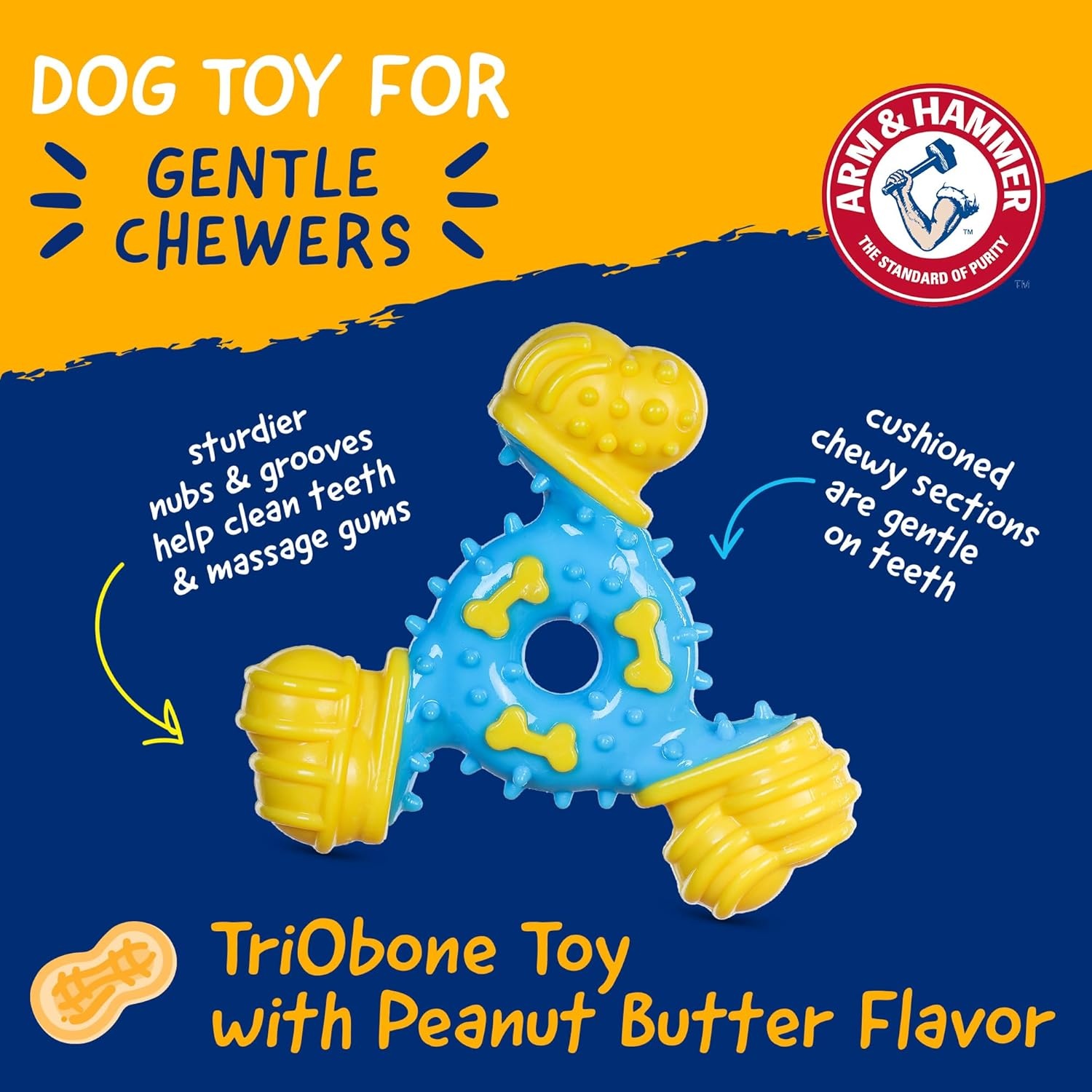image:imageArm amp Hammer Nubbies Duality Bone Dog Dental Chew Toy Green Apple Flavor Baking Soda Infused Nubby Grooves Reduce Plaque and Tartar No Stuffing for Moderate ChewersBlue Yellow