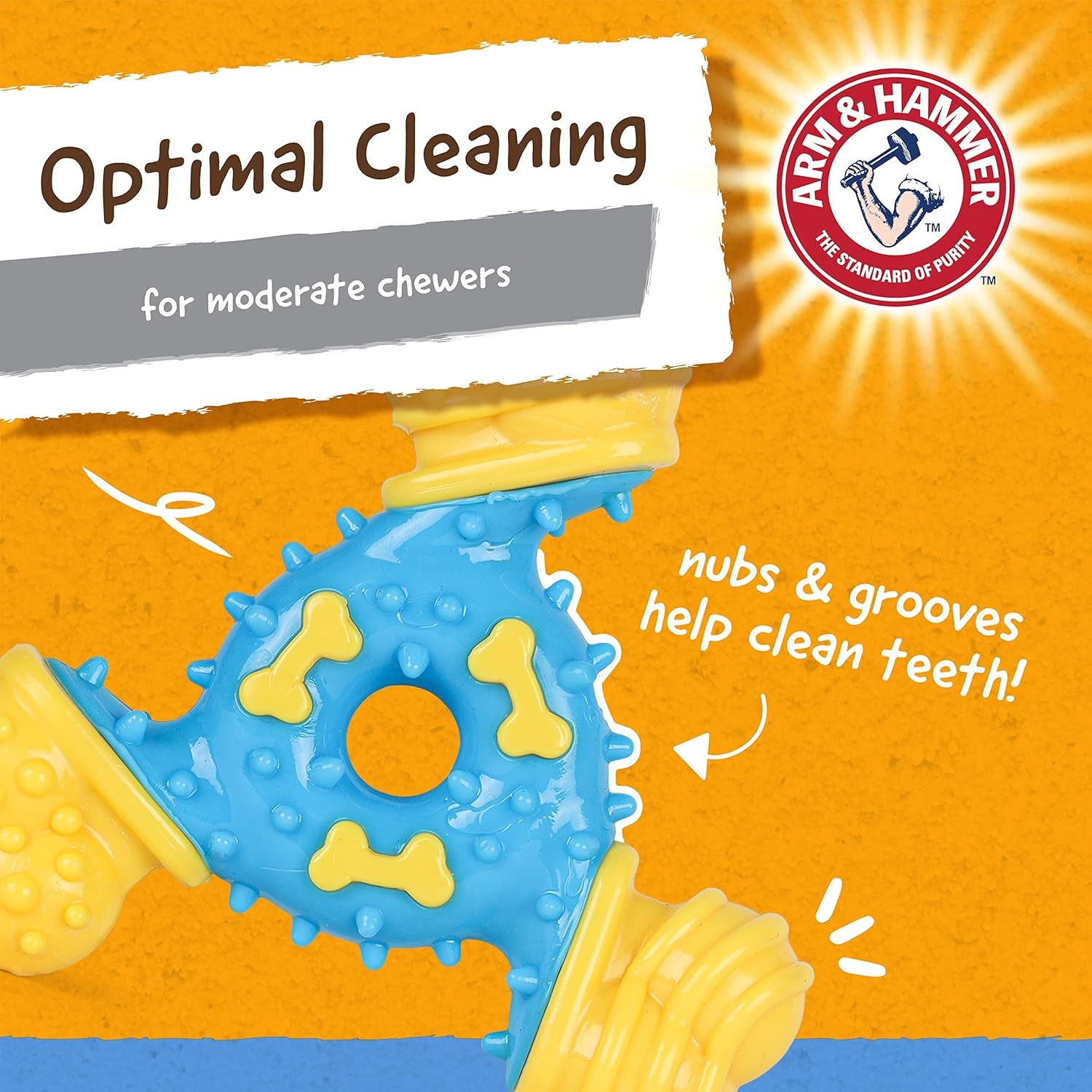 image:imageArm amp Hammer Nubbies Duality Bone Dog Dental Chew Toy Green Apple Flavor Baking Soda Infused Nubby Grooves Reduce Plaque and Tartar No Stuffing for Moderate ChewersBlue Yellow