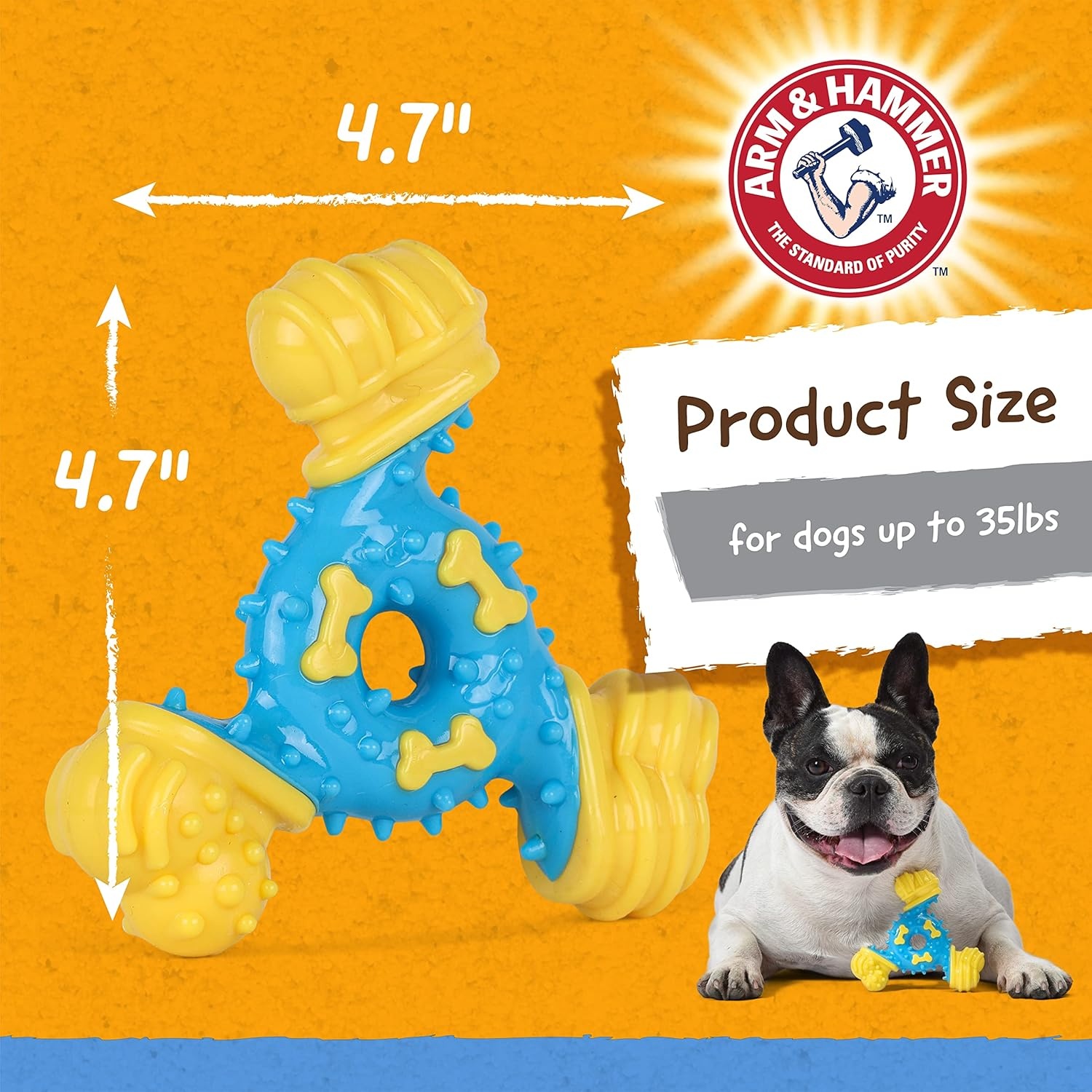 image:imageArm amp Hammer Nubbies Duality Bone Dog Dental Chew Toy Green Apple Flavor Baking Soda Infused Nubby Grooves Reduce Plaque and Tartar No Stuffing for Moderate ChewersBlue Yellow