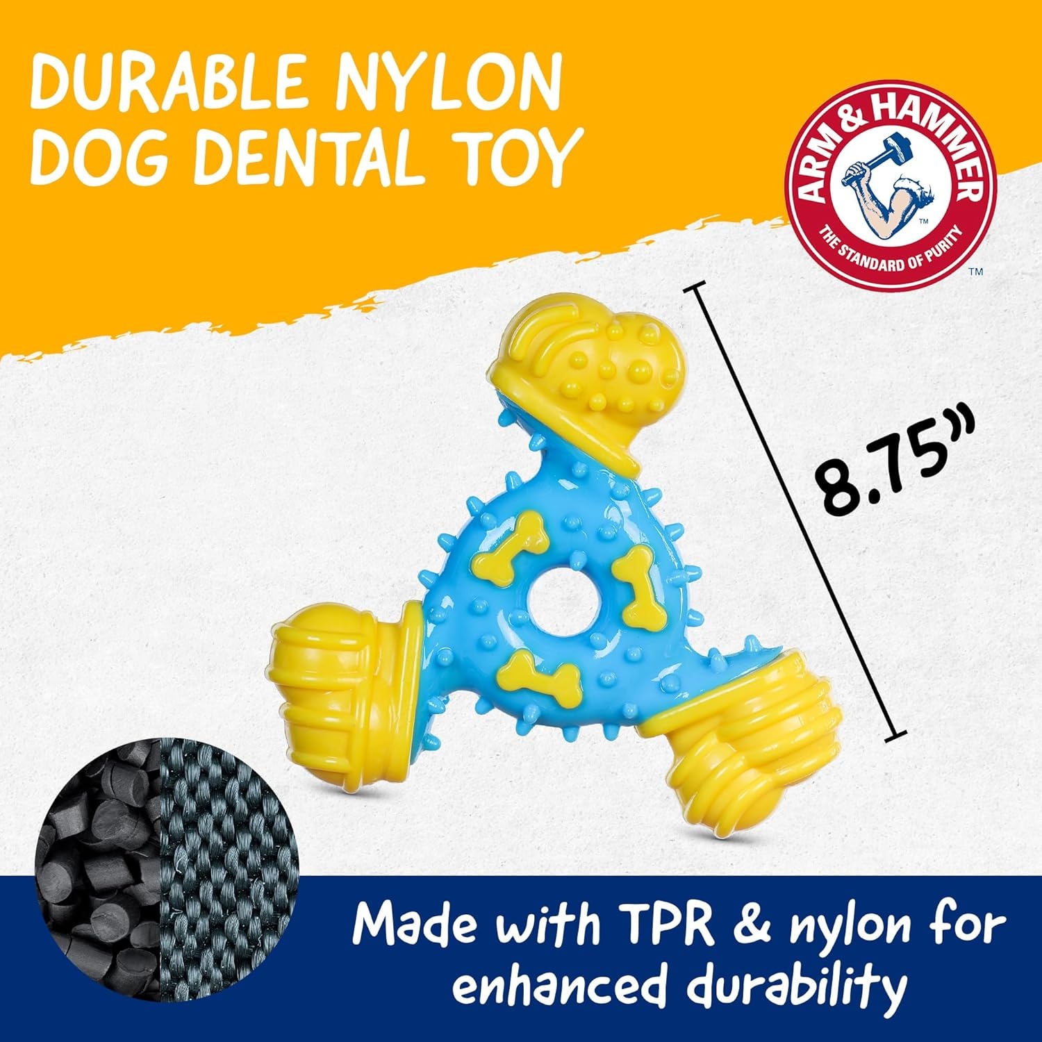 image:imageArm amp Hammer Nubbies Duality Bone Dog Dental Chew Toy Green Apple Flavor Baking Soda Infused Nubby Grooves Reduce Plaque and Tartar No Stuffing for Moderate ChewersBlue Yellow