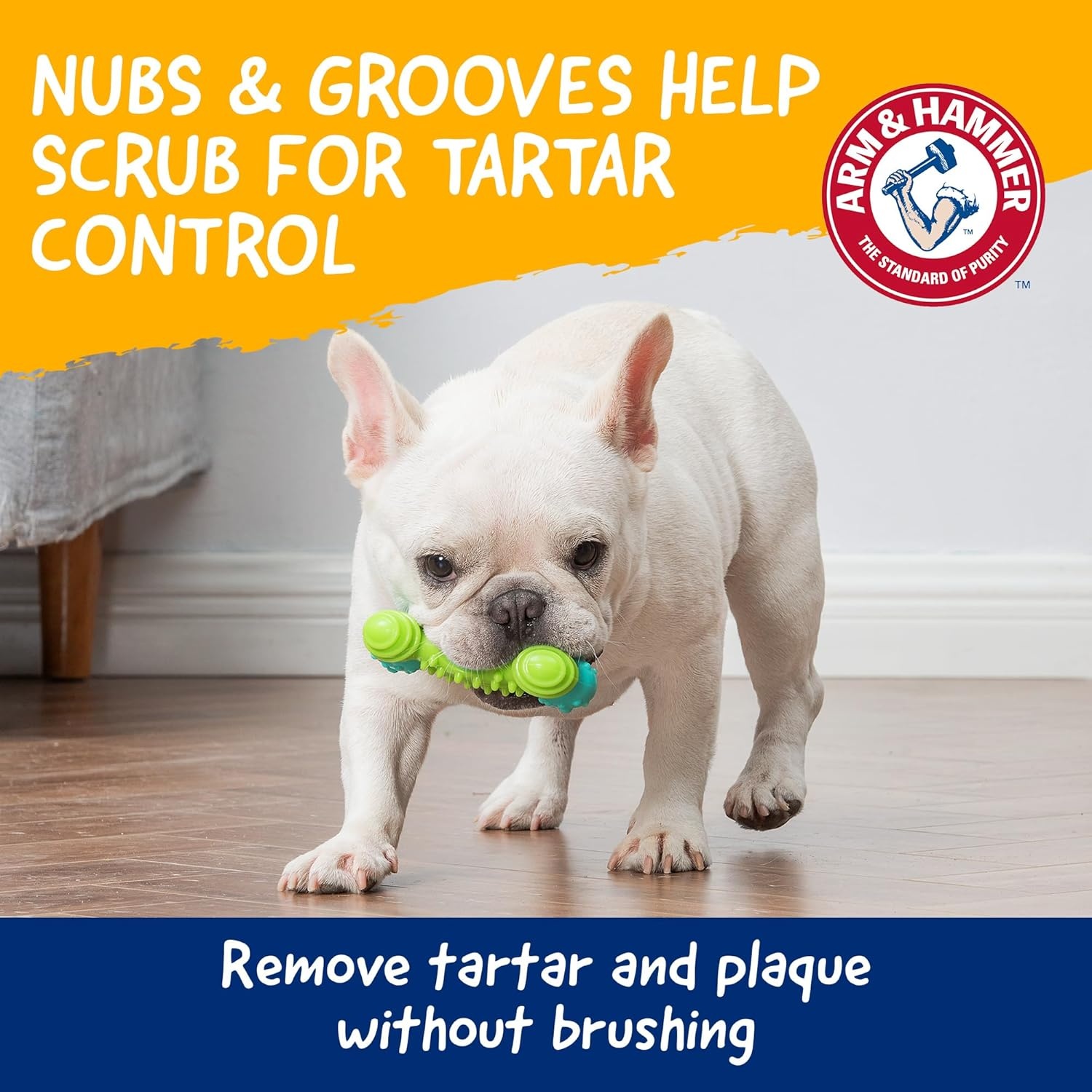 image:imageArm amp Hammer Nubbies Duality Bone Dog Dental Chew Toy Green Apple Flavor Baking Soda Infused Nubby Grooves Reduce Plaque and Tartar No Stuffing for Moderate ChewersBlue Green