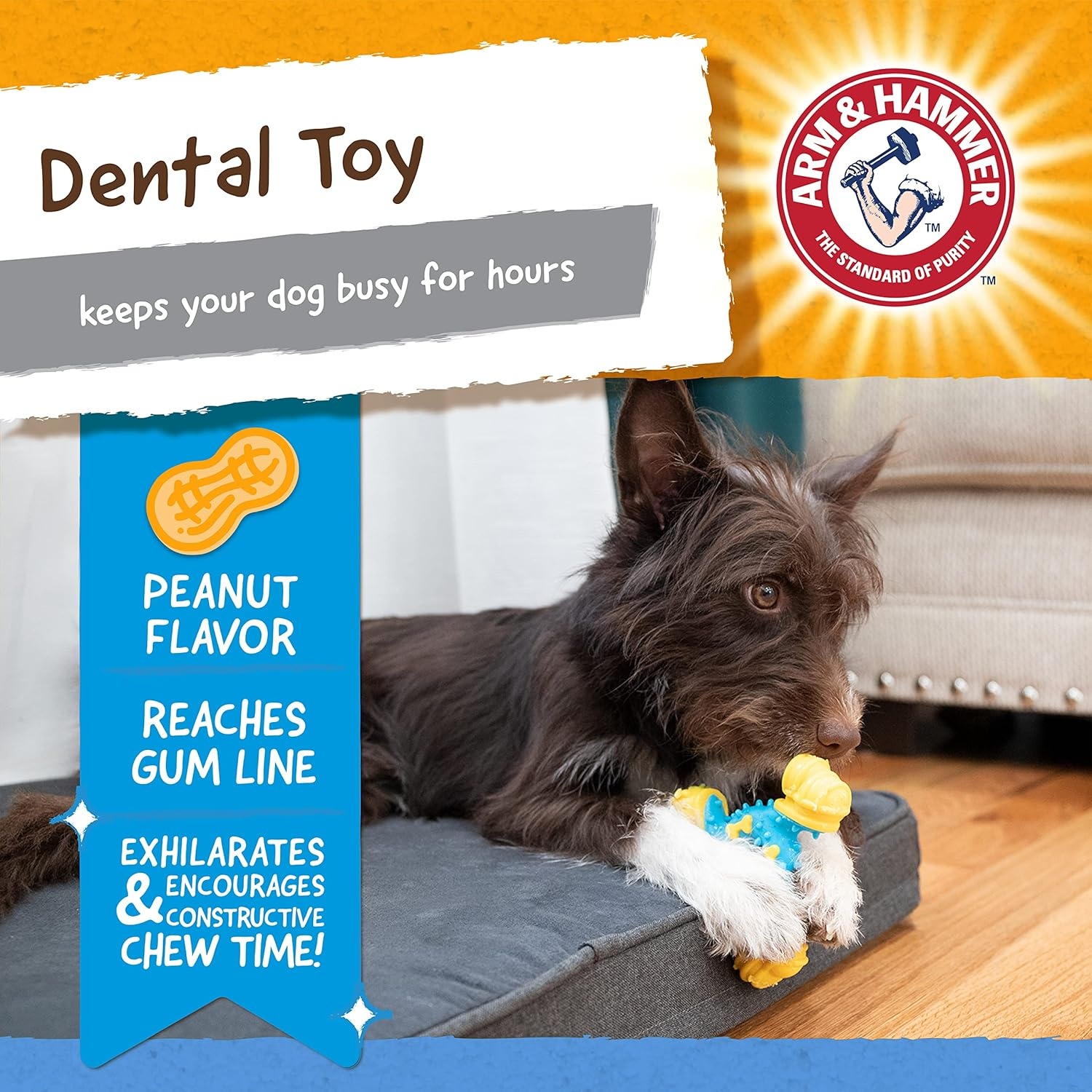 image:imageArm amp Hammer Nubbies Duality Bone Dog Dental Chew Toy Green Apple Flavor Baking Soda Infused Nubby Grooves Reduce Plaque and Tartar No Stuffing for Moderate ChewersBlue Yellow