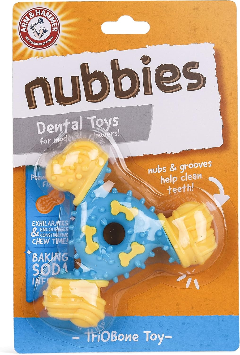 image:imageArm amp Hammer Nubbies Duality Bone Dog Dental Chew Toy Green Apple Flavor Baking Soda Infused Nubby Grooves Reduce Plaque and Tartar No Stuffing for Moderate ChewersBlue Yellow