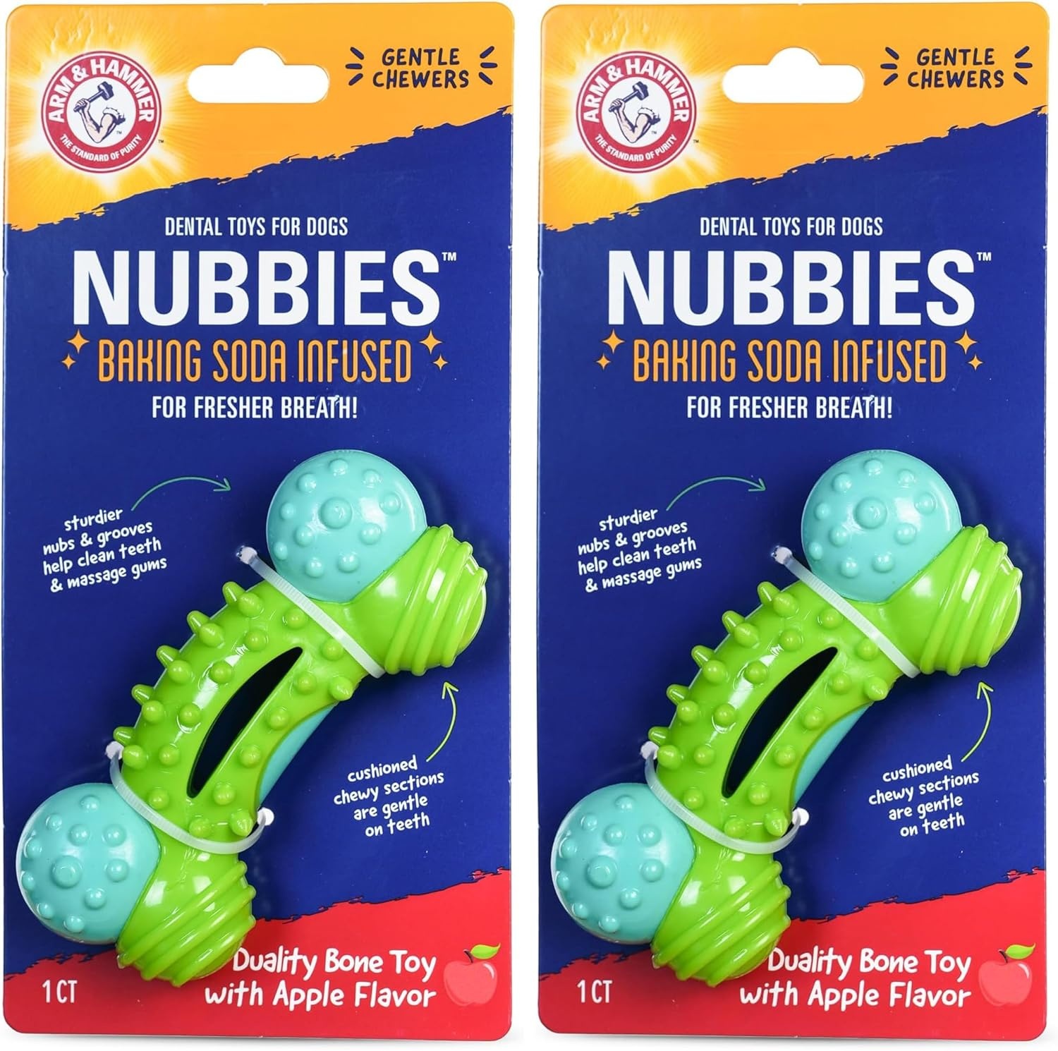 image:imageArm amp Hammer Nubbies Duality Bone Dog Dental Chew Toy Green Apple Flavor Baking Soda Infused Nubby Grooves Reduce Plaque and Tartar No Stuffing for Moderate ChewersBlue Green