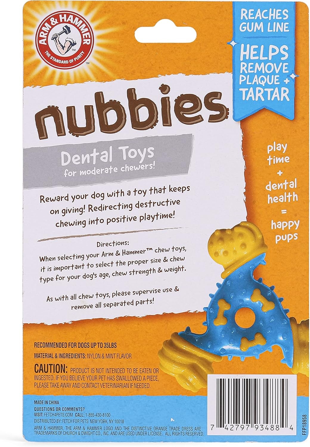 image:imageArm amp Hammer Nubbies Duality Bone Dog Dental Chew Toy Green Apple Flavor Baking Soda Infused Nubby Grooves Reduce Plaque and Tartar No Stuffing for Moderate ChewersBlue Yellow